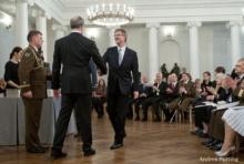 Guntis Smidchens receiving Order of the Crosss of Terra Mariana-4th Class