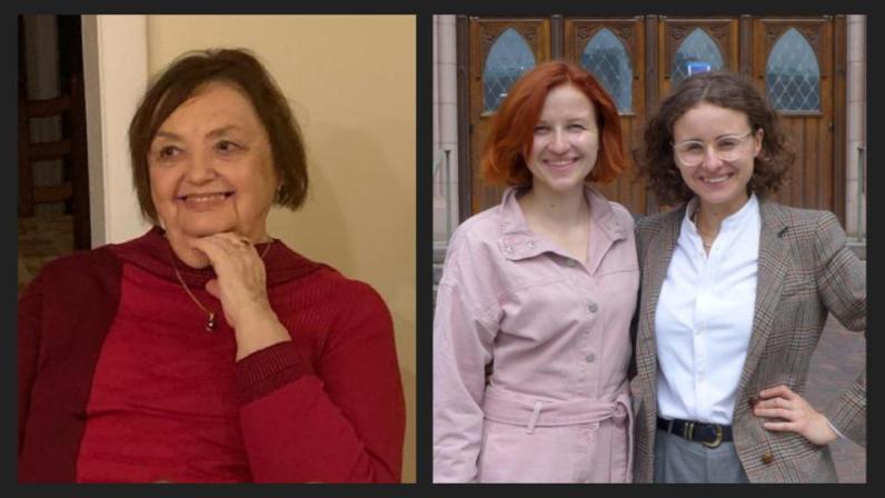 Violeta Kelertas poses in one image and Rugile Latvenaite and Marija Žemaitytė pose together in another image.