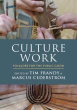 The book cover of "Culture Work" shows a human hands working on a birchbark canoe.