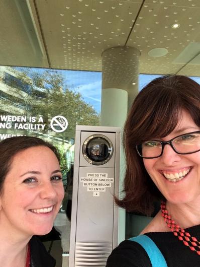 Amanda Doxtater (r) and colleague Elizabeth Howard in Washington DC at the House of Sweden, Oct 2017