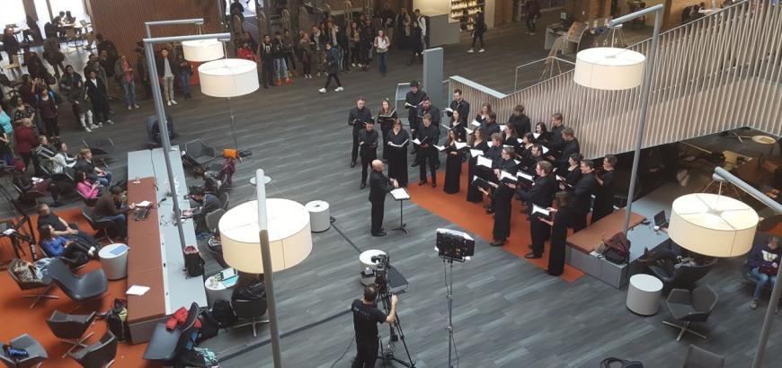 University of Washington Chamber Singers performing in Odegaard Library